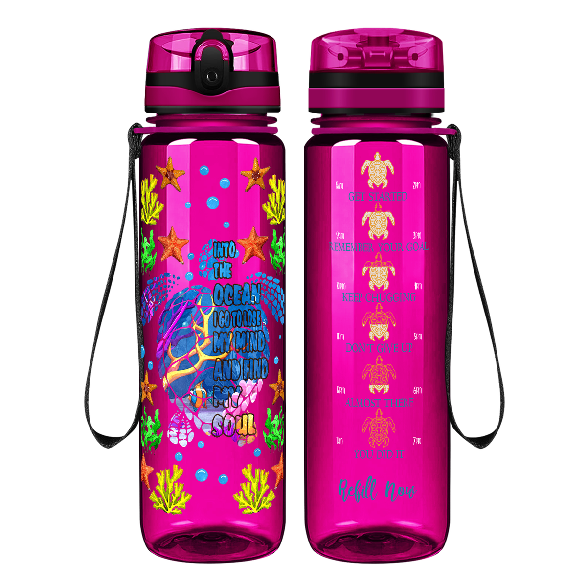 Turtles I Go to Lose My Mind And Find My Soul on 32 oz Motivational Tracking Water Bottle