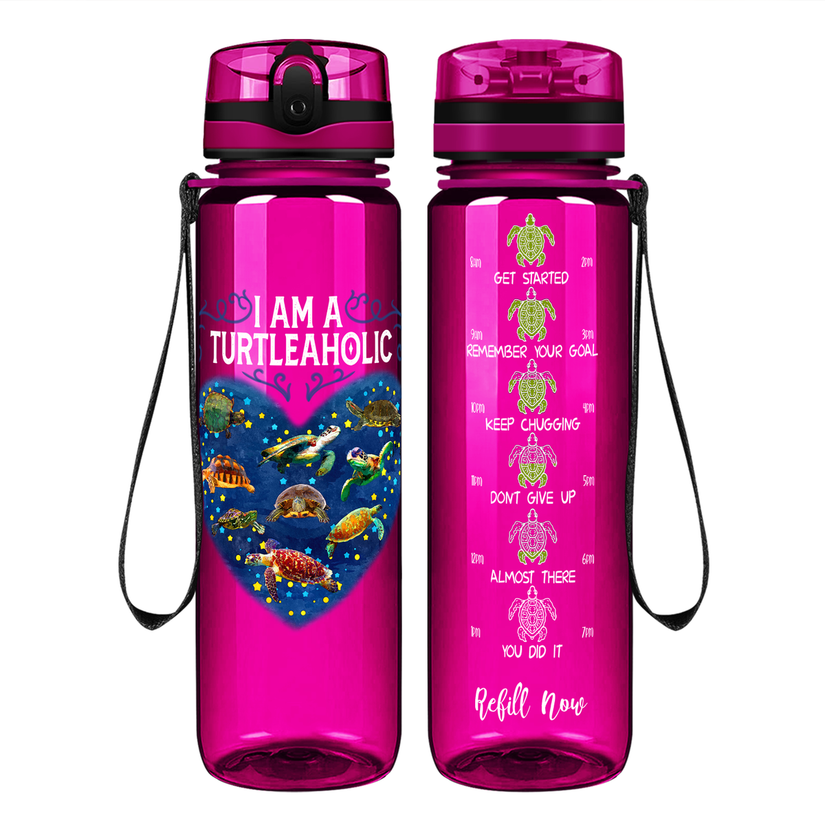 I Am A Turtleaholic on 32 oz Motivational Tracking Water Bottle