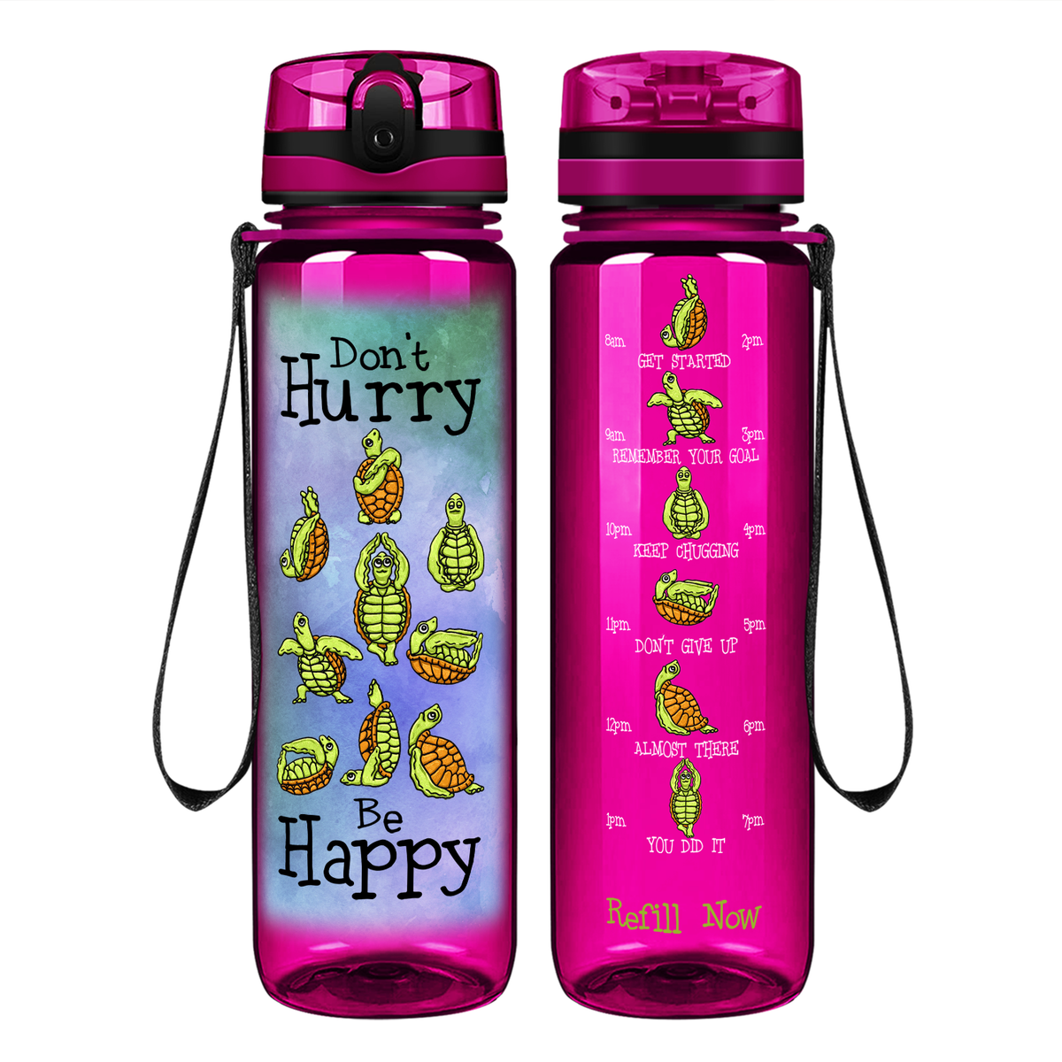 Don't Hurry Be Happy on 32 oz Motivational Tracking Water Bottle