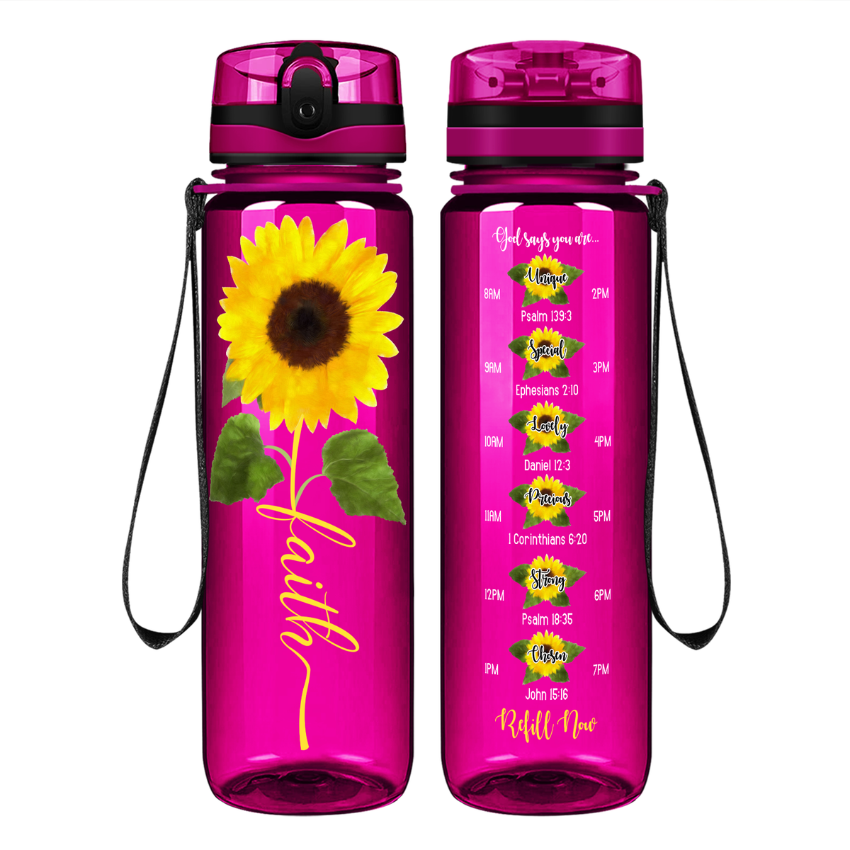 Sunflower Faith on 32 oz Motivational Tracking Water Bottle