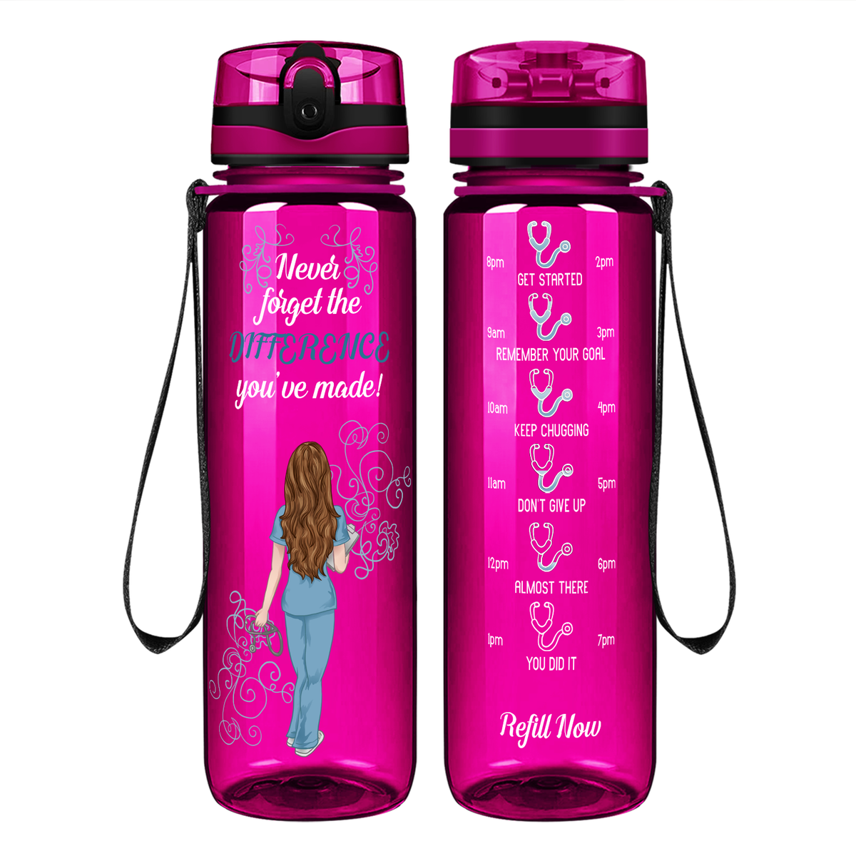 Never Forget the Difference You've Made on 32oz Motivational Tracking Nurse Water Bottle