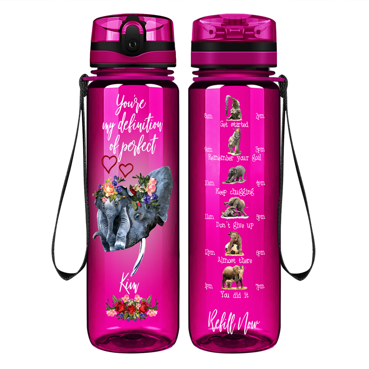 Personalized Definition of Perfect Elephants on 32 oz Motivational Tracking Water Bottle