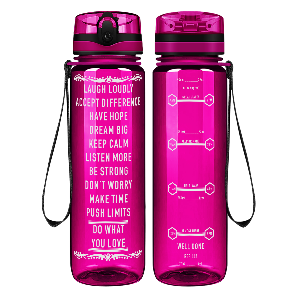 Laugh Loudly on 32 oz Motivational Tracking Water Bottle