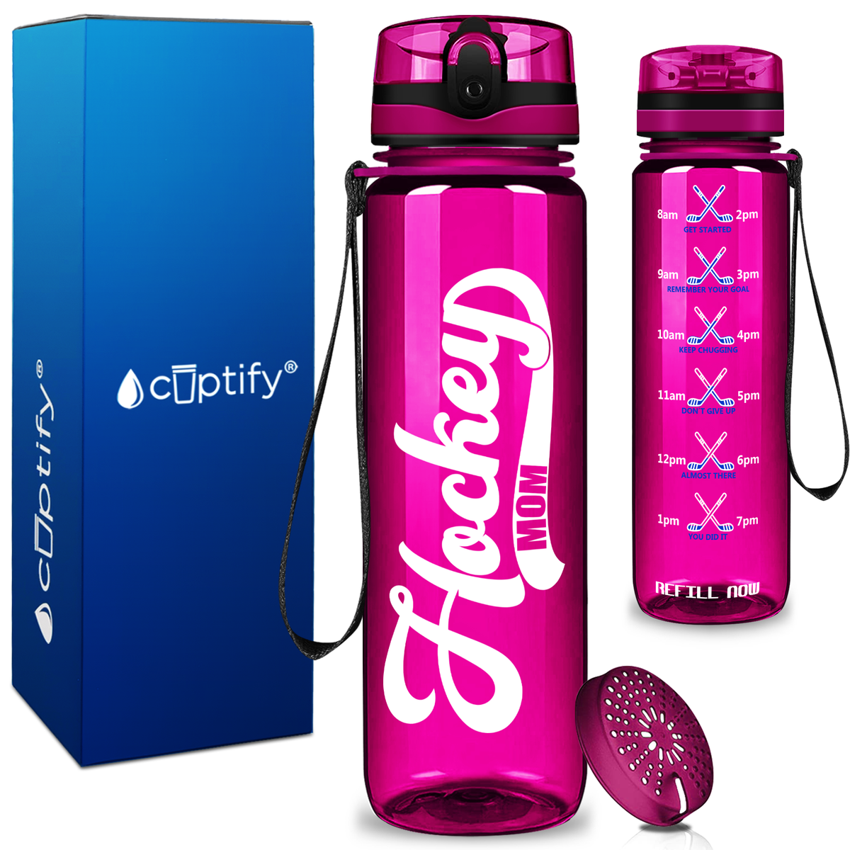 Retro Hockey Mom on 32 oz Motivational Tracking Water Bottle