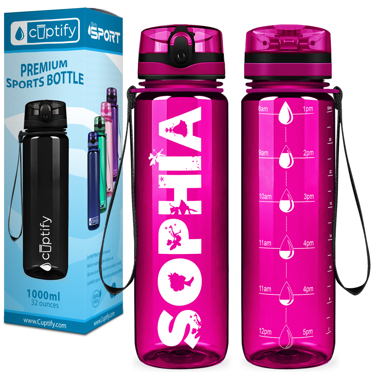 Kids Personalized on Fuchsia 32 oz Motivational Tracking Water Bottle