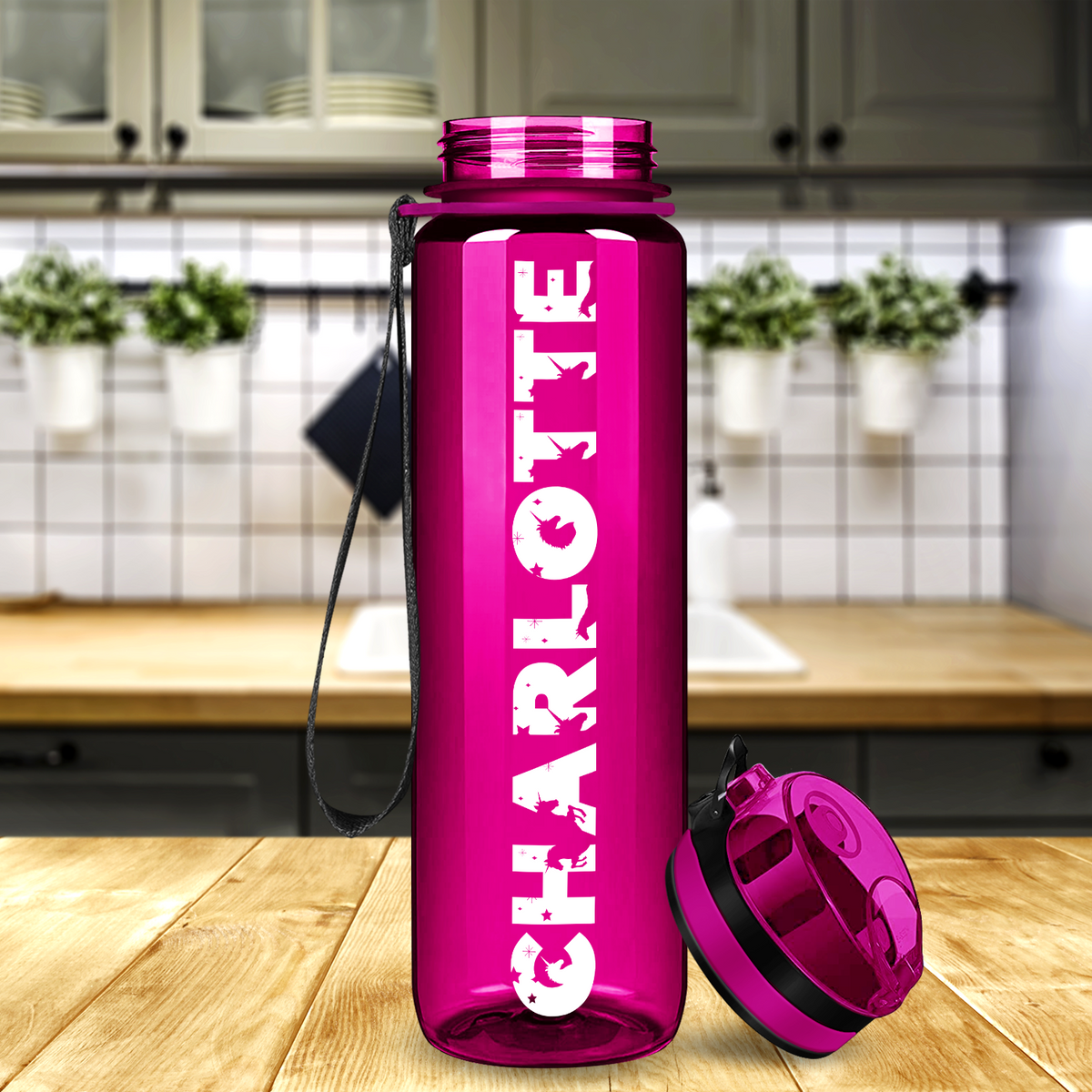 Kids Personalized on Fuchsia 32 oz Motivational Tracking Water Bottle
