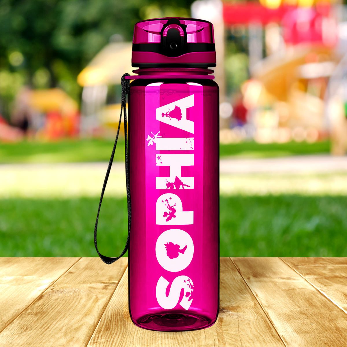 Kids Personalized on Fuchsia 32 oz Motivational Tracking Water Bottle