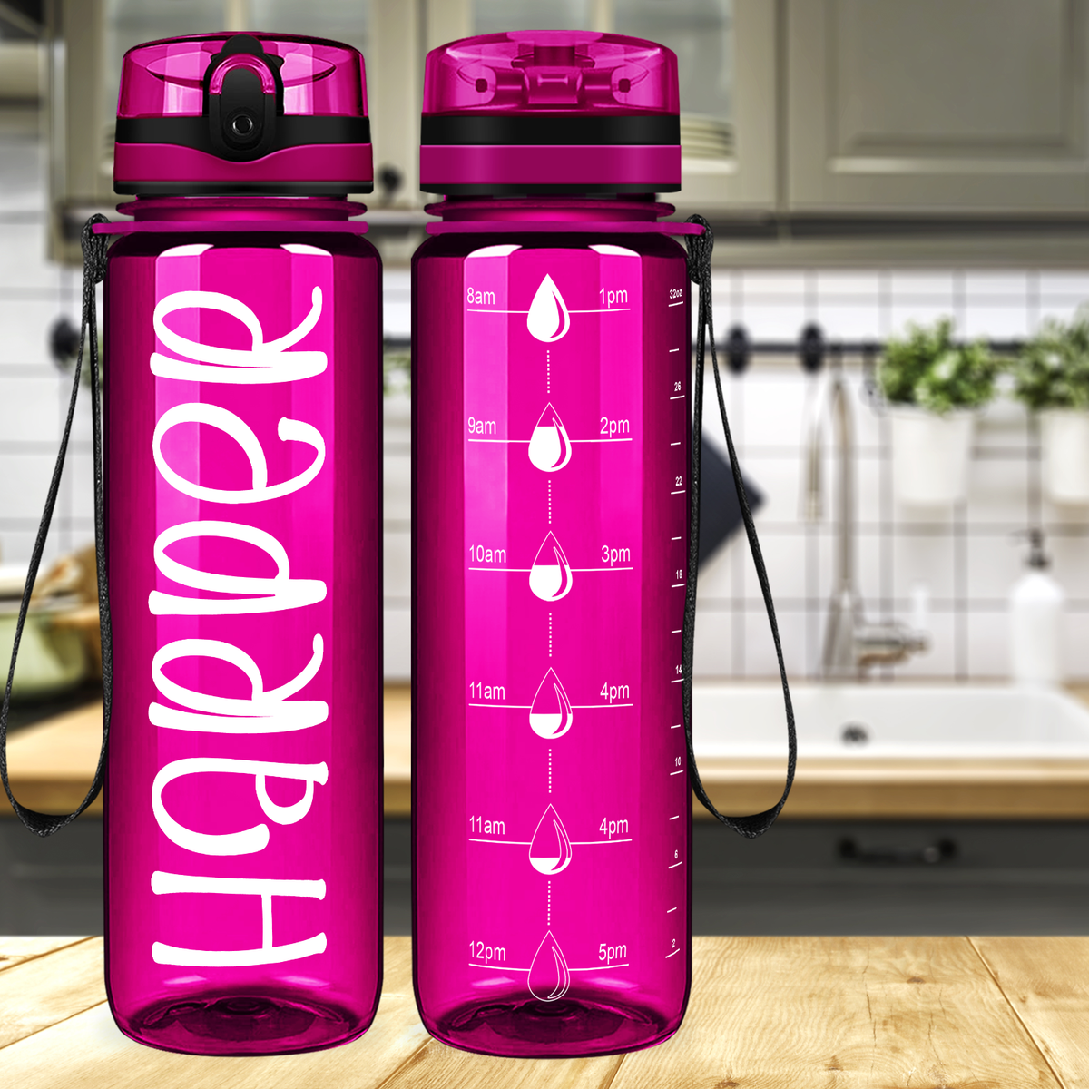 Kids Personalized on Fuchsia 32 oz Motivational Tracking Water Bottle
