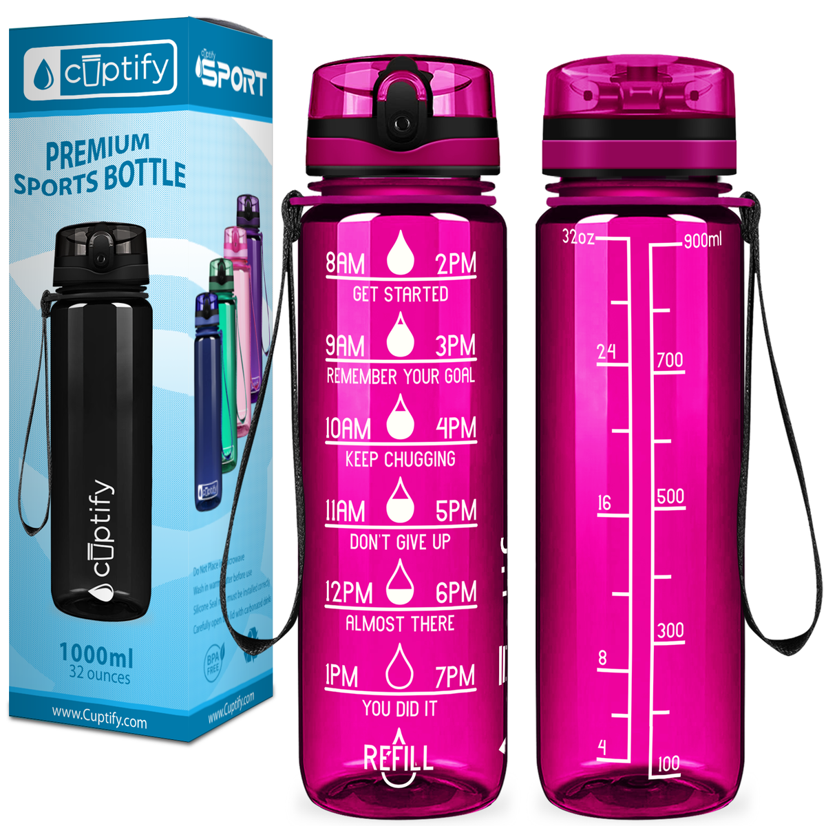Cuptify Fuchsia Gloss 32 oz Motivational Water Bottle