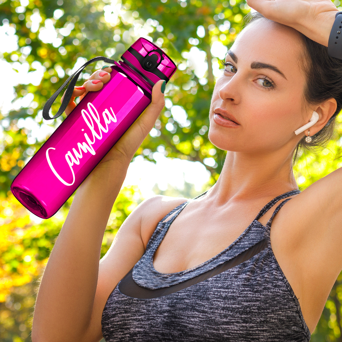 Fuchsia 32 oz Personalized Motivational Tracking Water Bottle