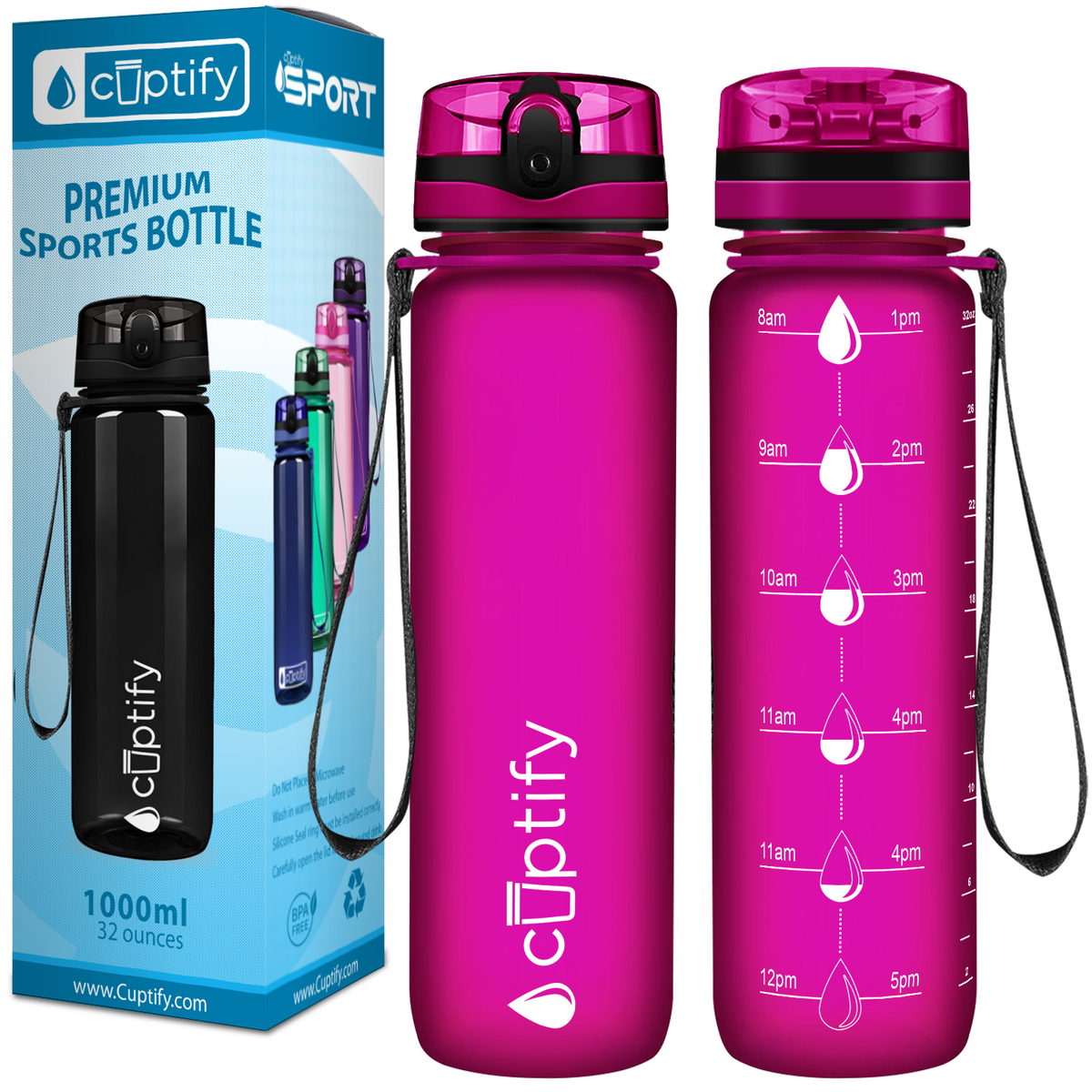 Fuchsia Frosted 32 oz Hydration Tracker Water Bottle