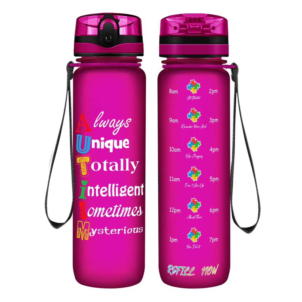 Autism Support Awareness on 32 oz Motivational Tracking Water Bottle