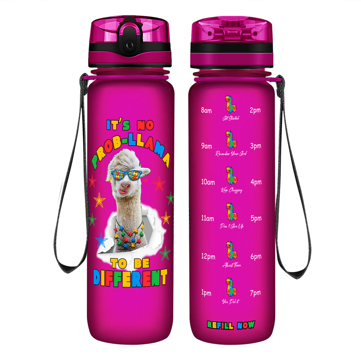 No Prob-llama Autism Stars on 32 oz Motivational Tracking Water Bottle