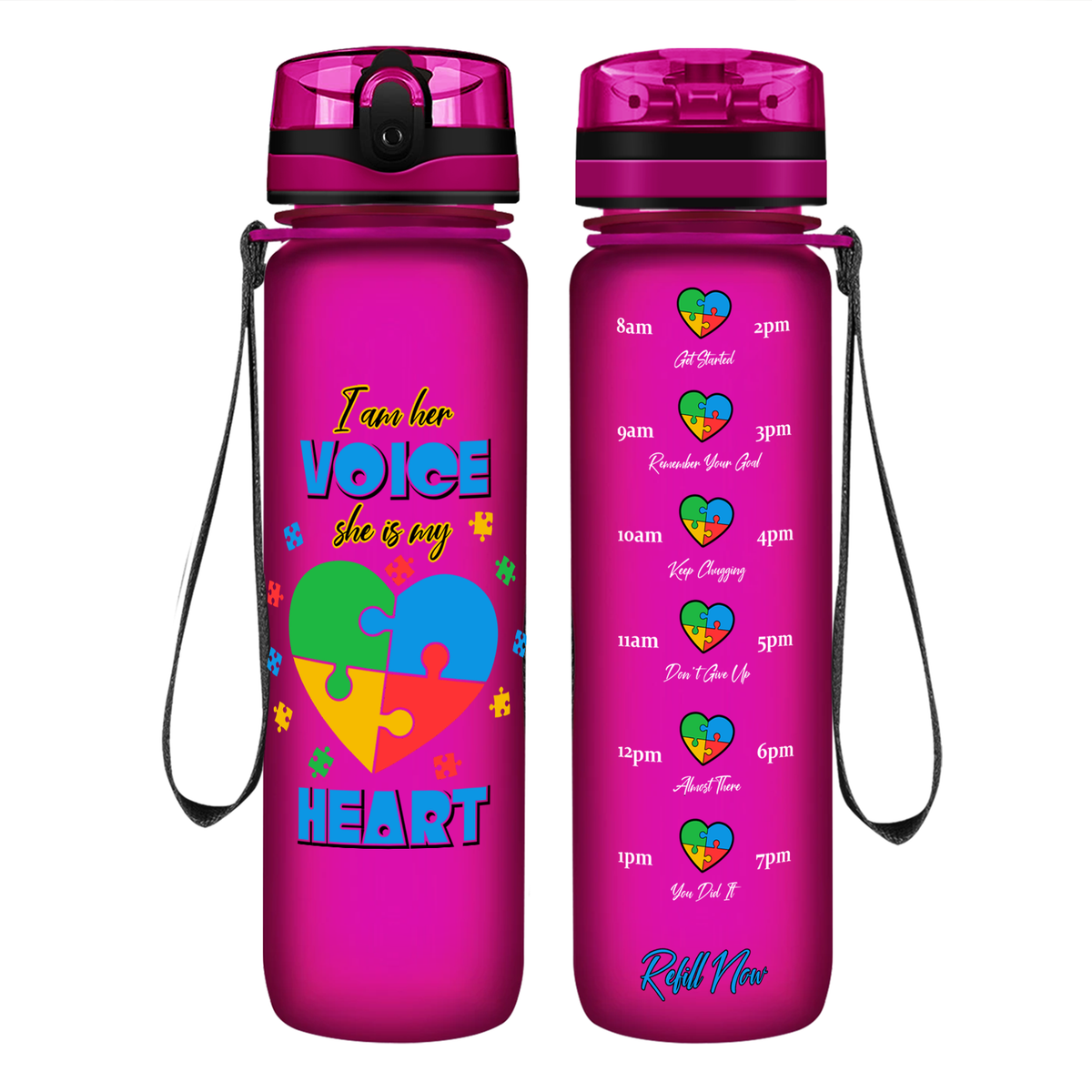 She is My Heart Autism Puzzle on 32 oz Motivational Tracking Water Bottle