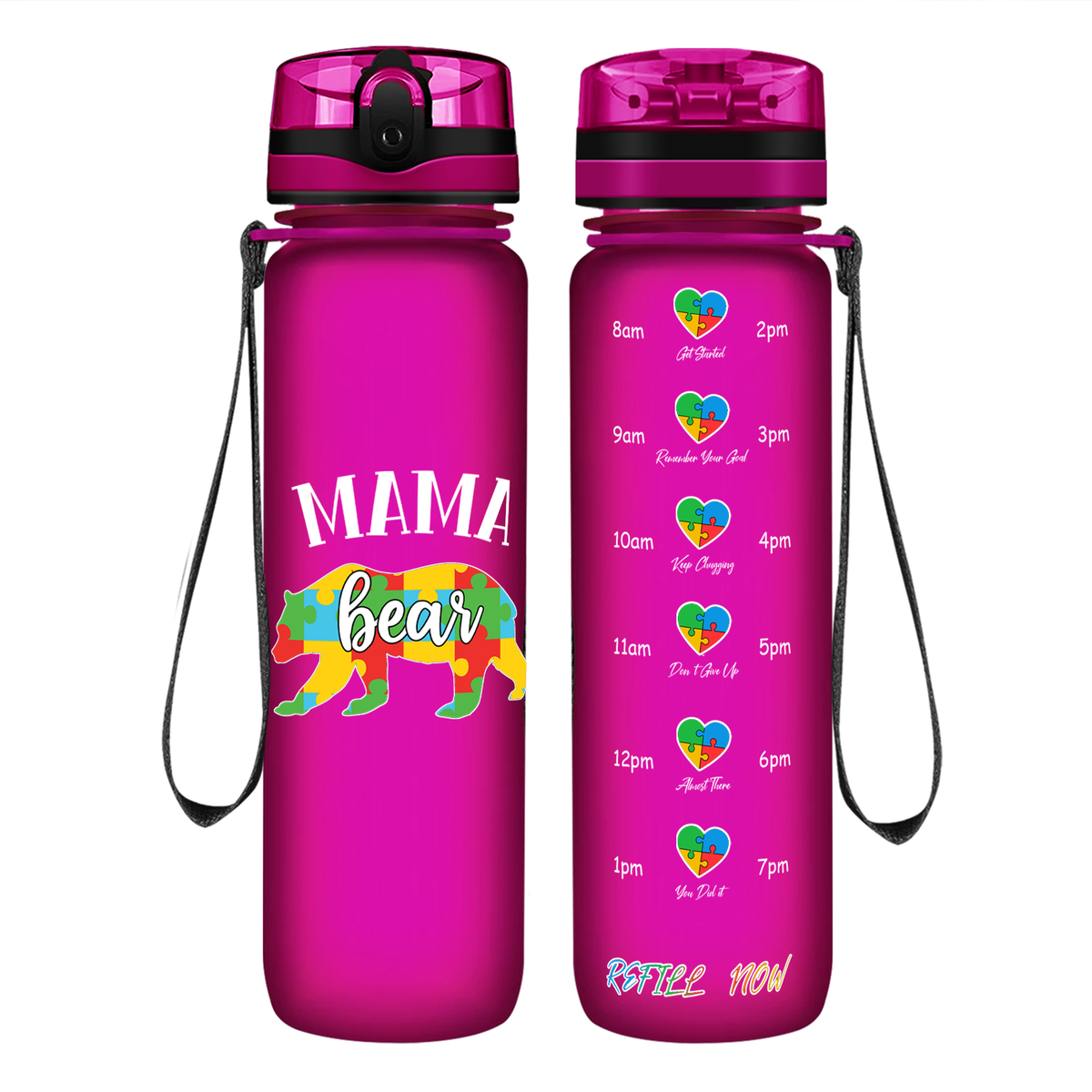 Autism Mama Bear on 32 oz Motivational Tracking Water Bottle