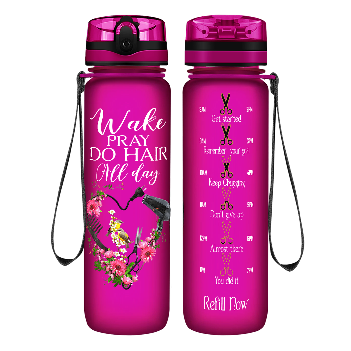 Wake Pray Do Hair All Day on 32 oz Motivational Tracking Water Bottle