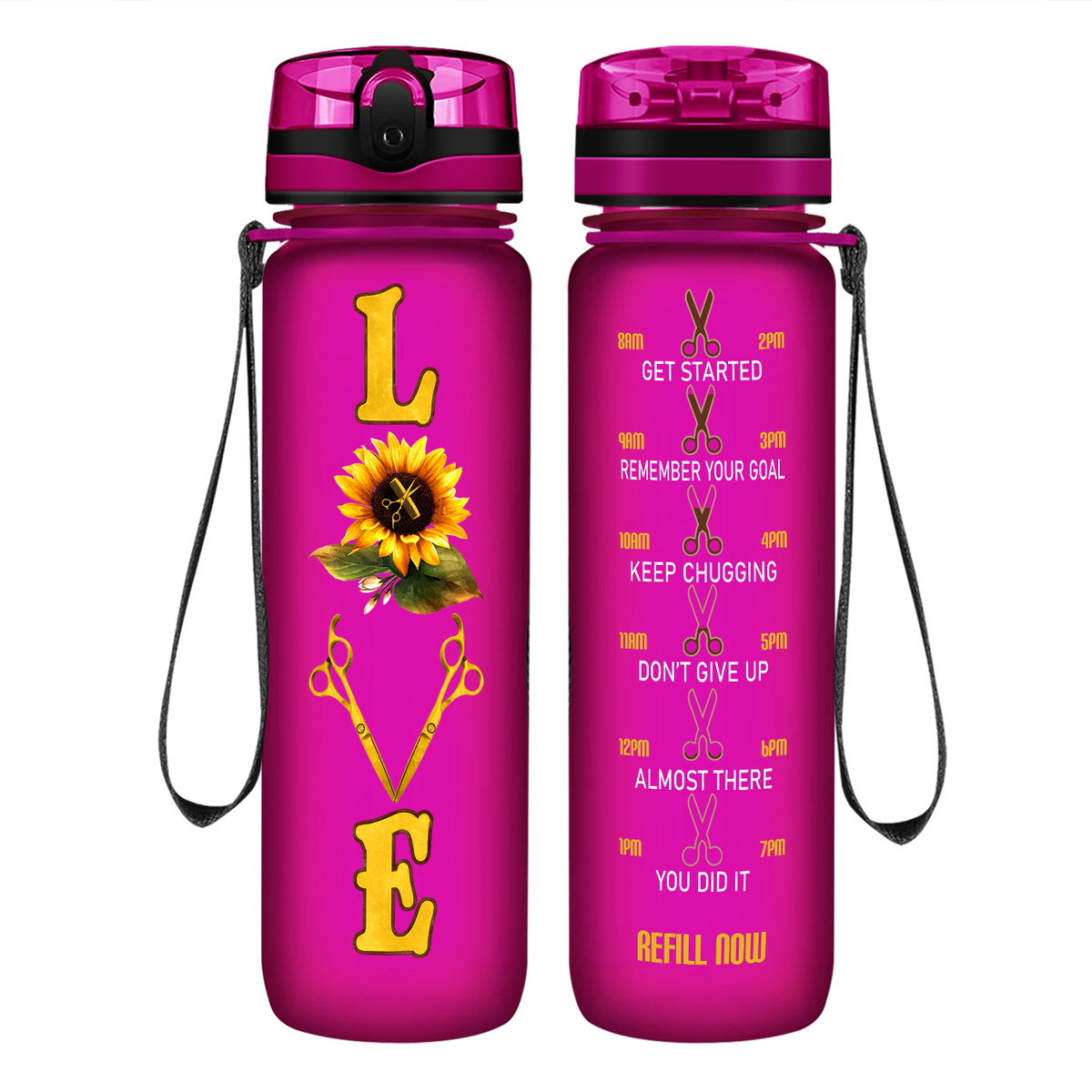 Sunflower Hairstylist Love on 32 oz Motivational Tracking Water Bottle