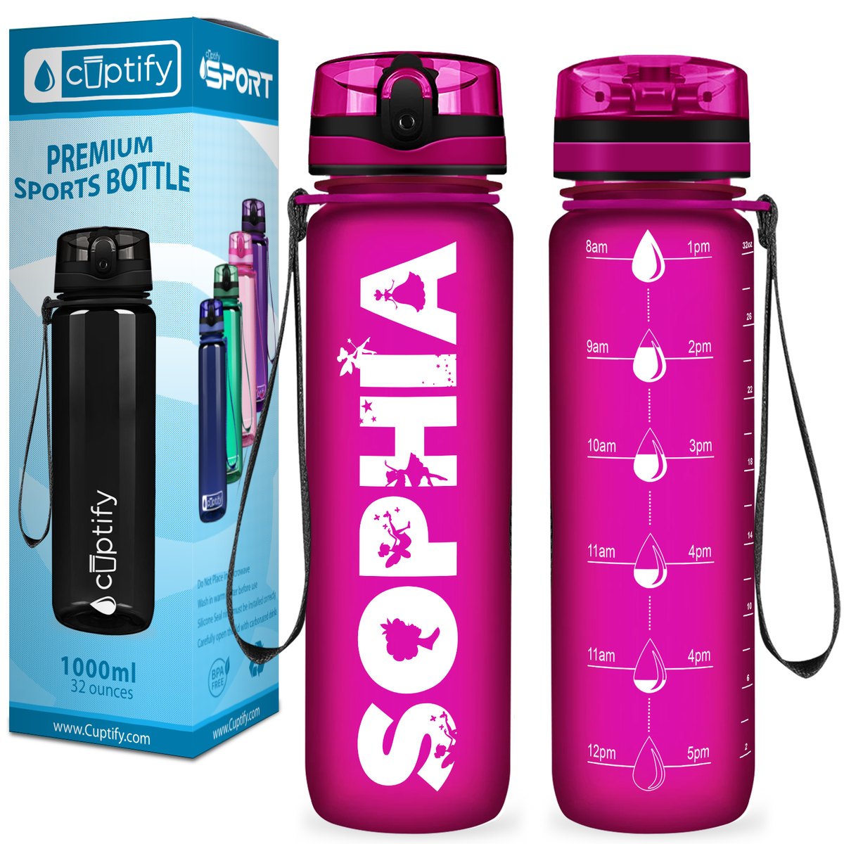 Kids Personalized on Fuchsia Frosted 32 oz Motivational Tracking Water Bottle