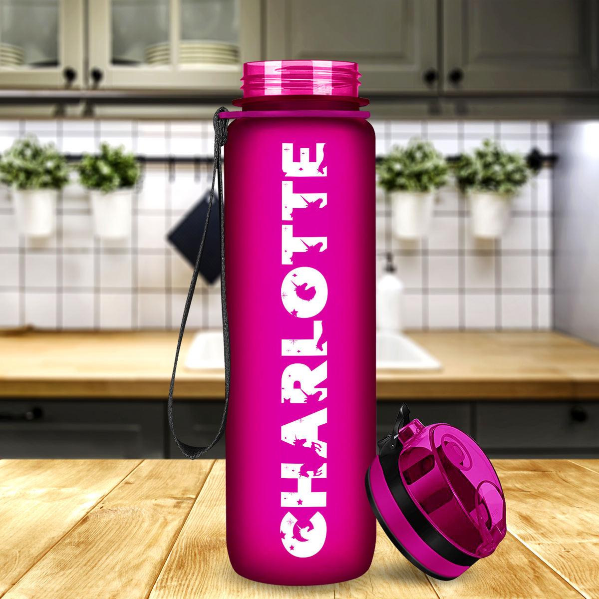 Kids Personalized on Fuchsia Frosted 32 oz Motivational Tracking Water Bottle
