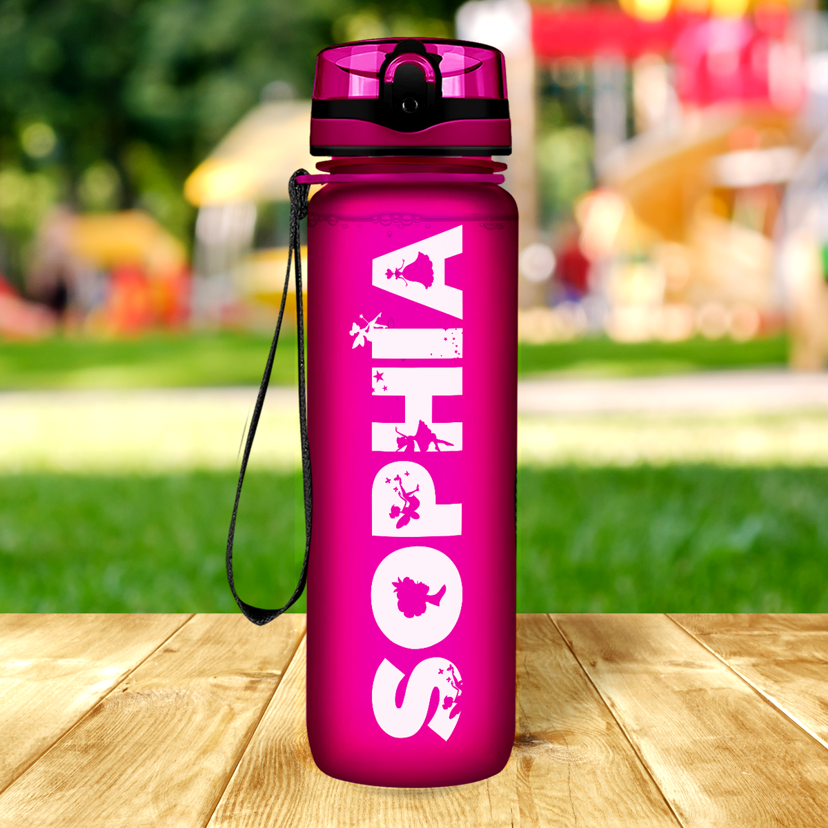 Kids Personalized on Fuchsia Frosted 32 oz Motivational Tracking Water Bottle