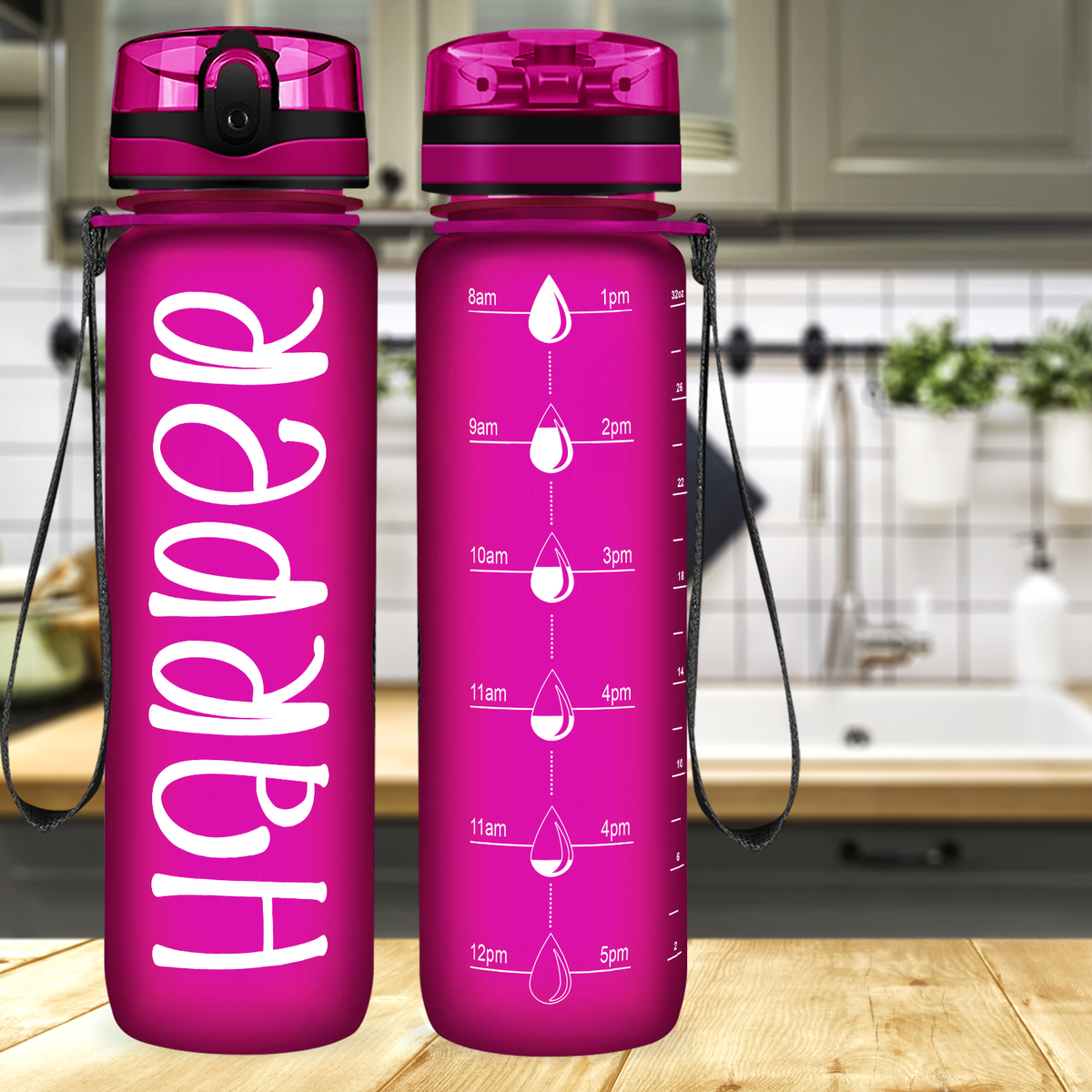 Kids Personalized on Fuchsia Frosted 32 oz Motivational Tracking Water Bottle
