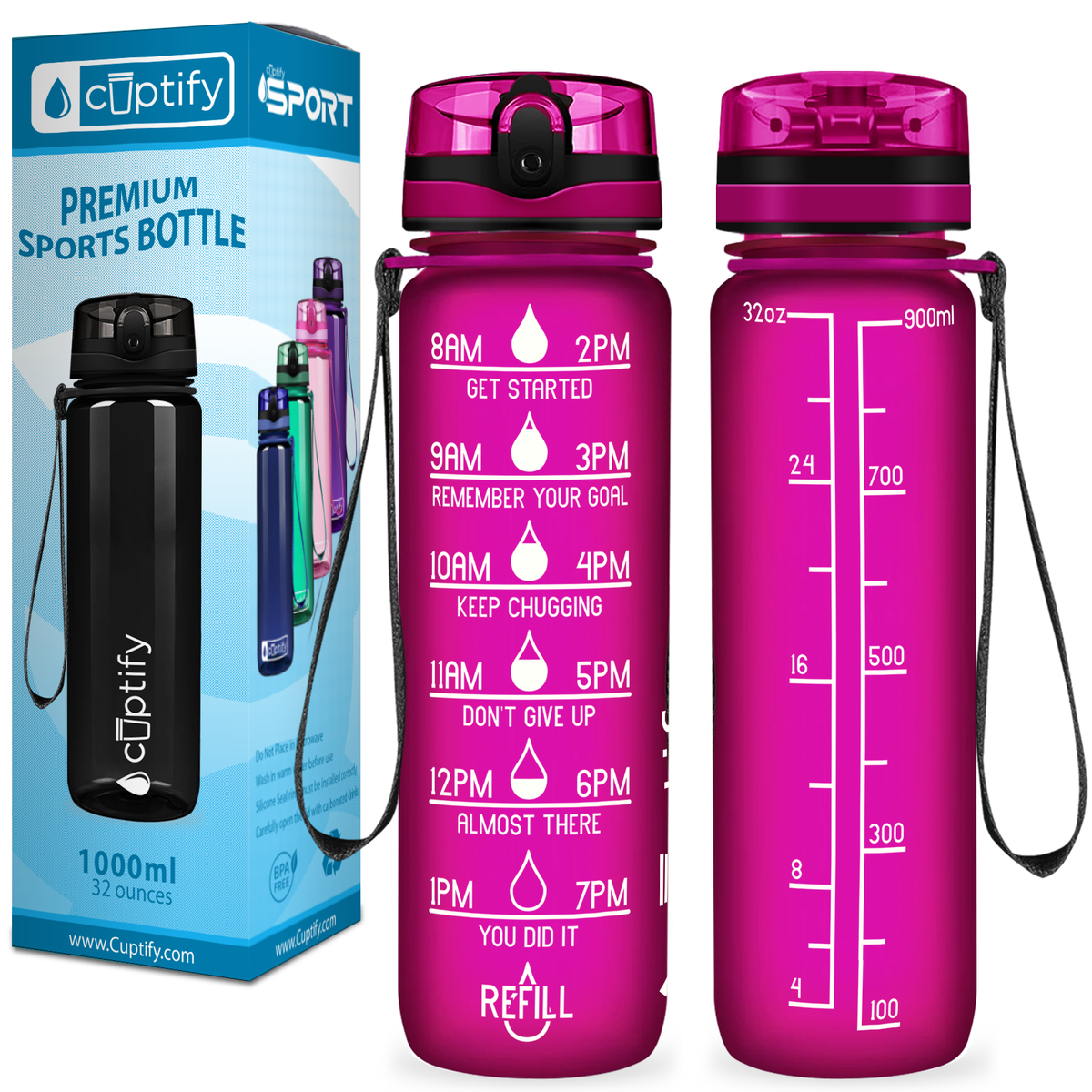 Cuptify Fuchsia Frosted 32 oz Motivational Water Bottle