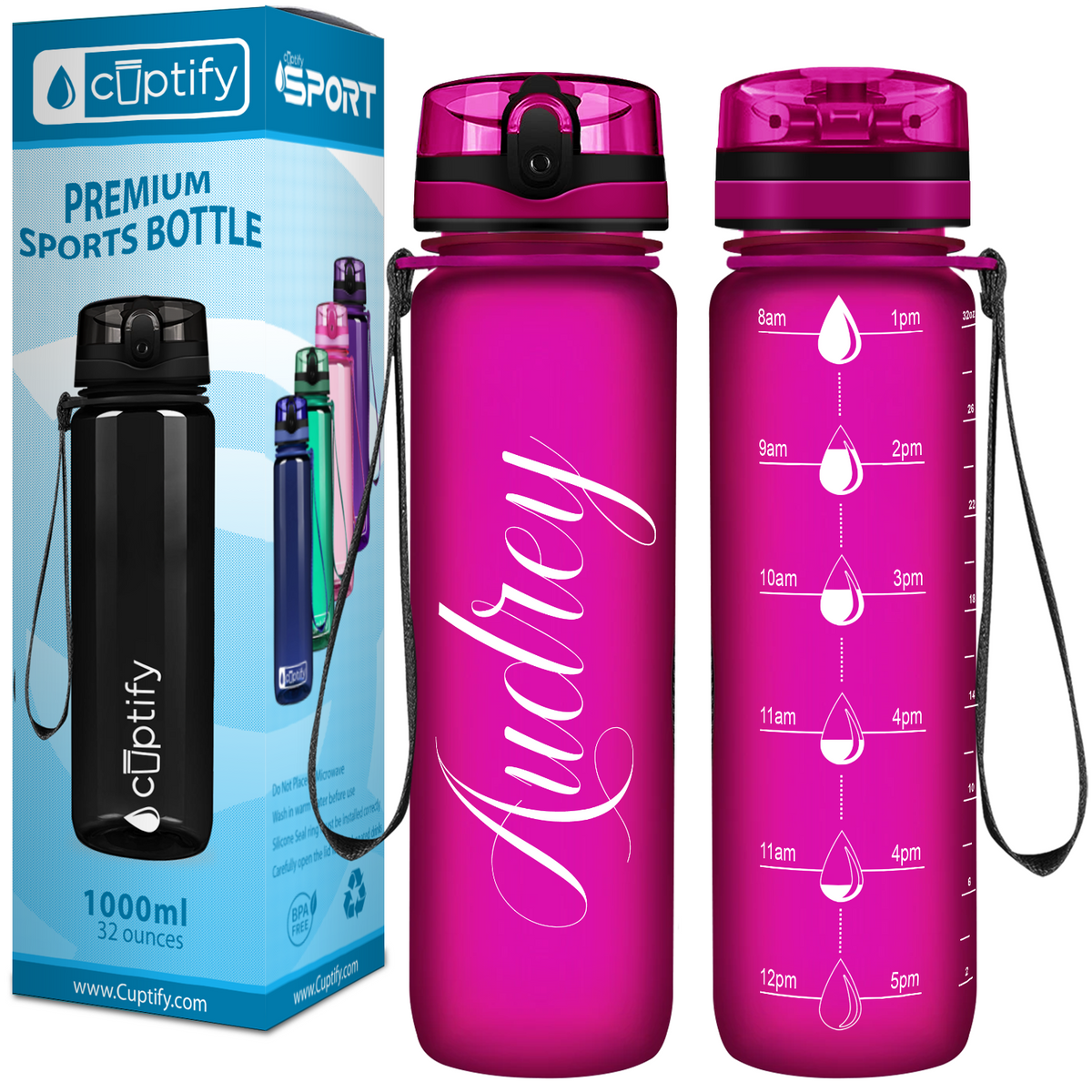 Personalized Fuchsia Frosted 32 oz Water Bottle