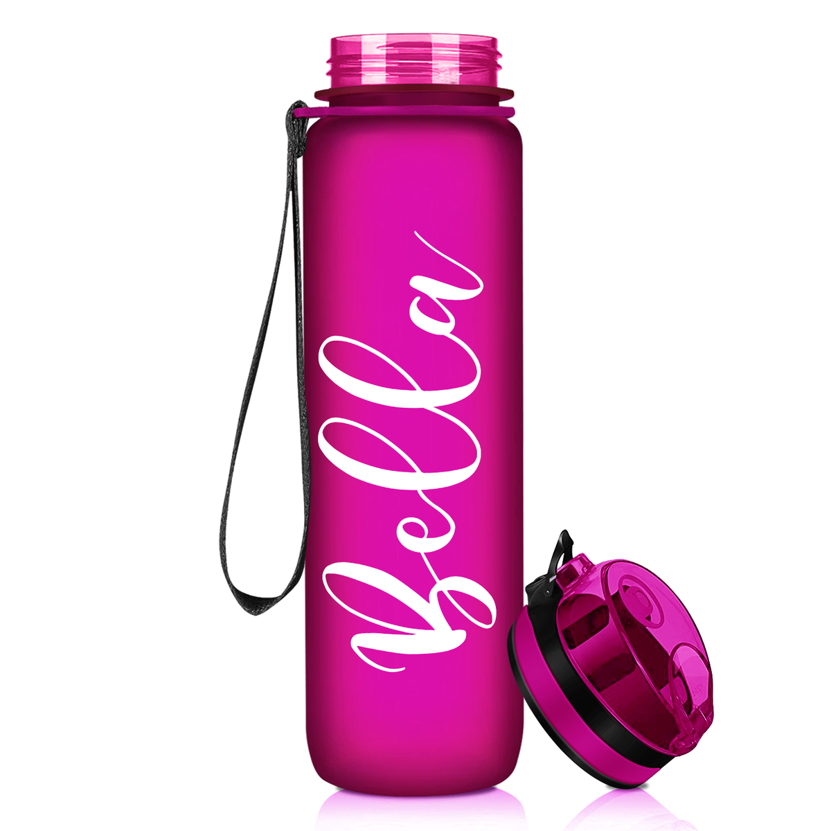 Fuchsia Frosted 32 oz Personalized Motivational Tracking Water Bottle