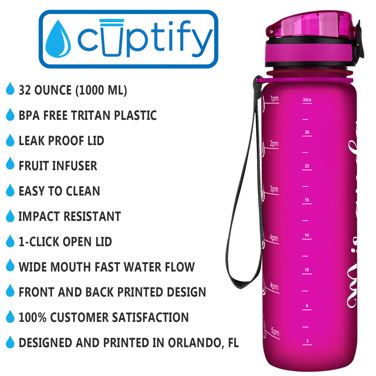 Personalized Fuchsia Frosted 32 oz Water Bottle