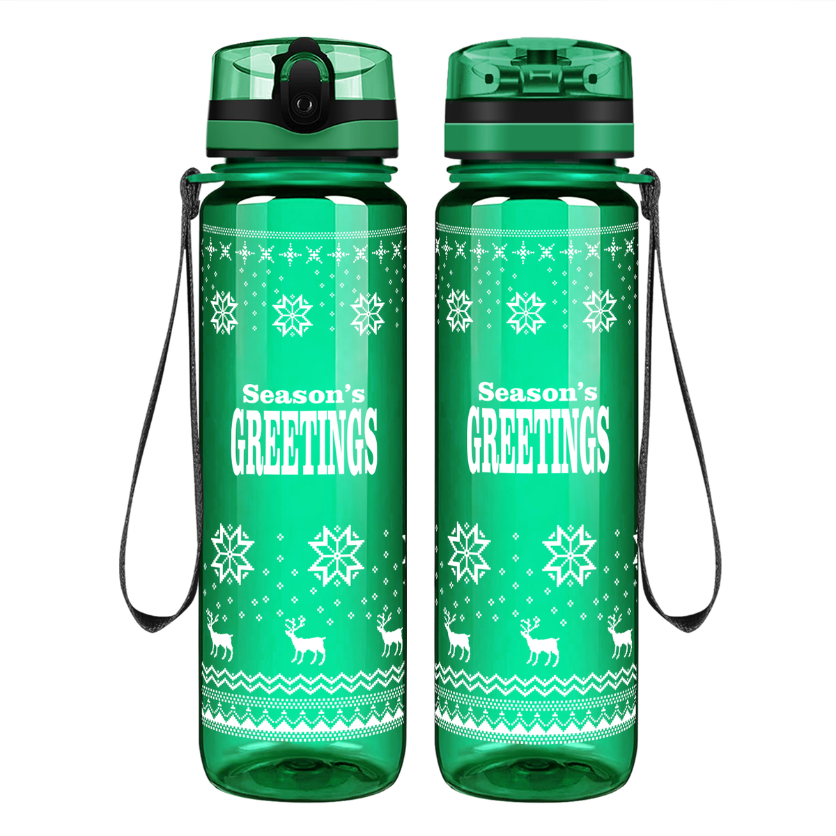 Season Greetings on 32 oz Motivational Tracking Christmas Water Bottle