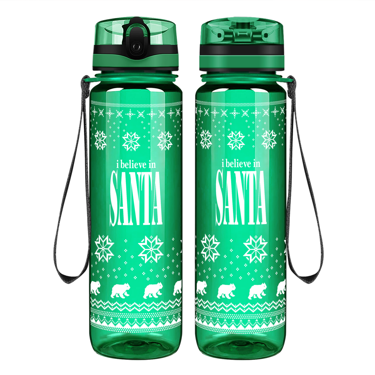 I Believe in Santa on 32 oz Motivational Tracking Christmas Water Bottle