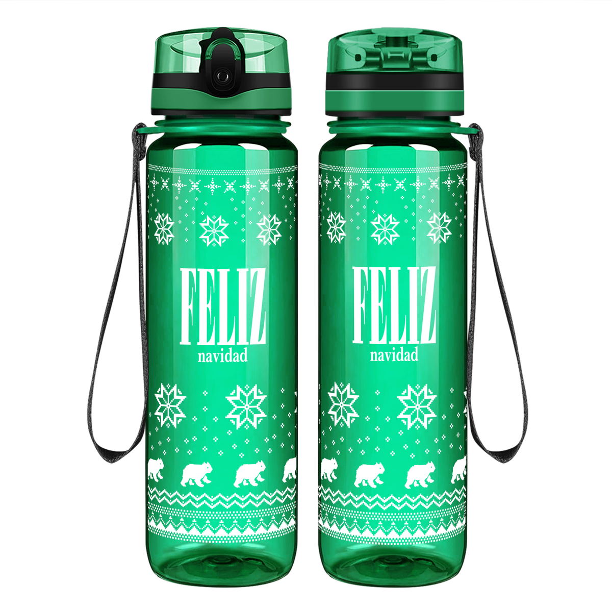 Feliz Navidad on 32 oz Motivational Tracking Christmas Water Bottle