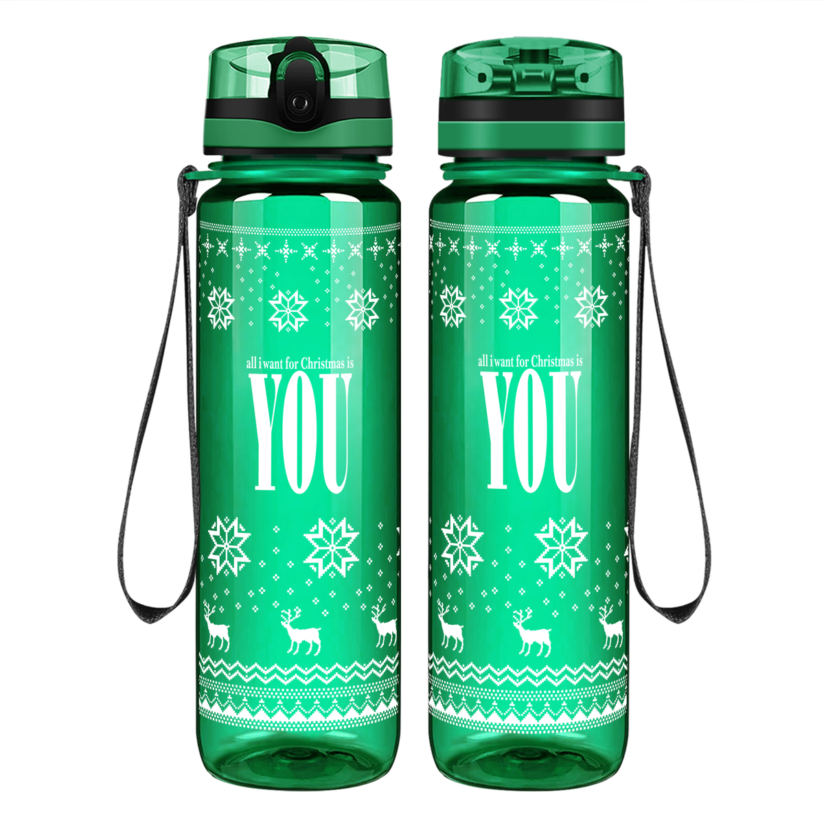 All I Want for Christmas is You on 32 oz Motivational Tracking Holiday Water Bottle