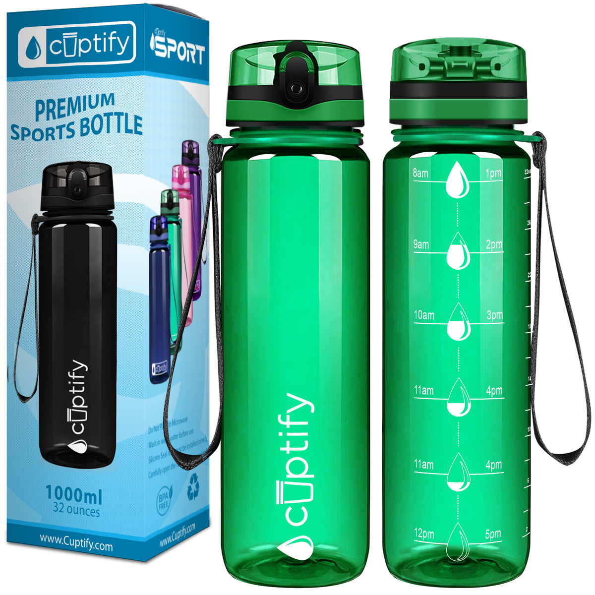 Cuptify Green 32 oz Water Bottle