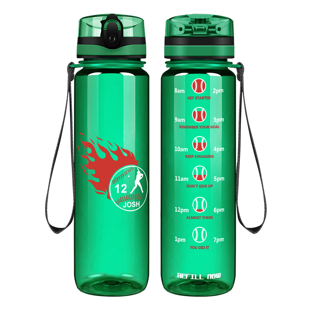 Personalized Baseball Name and Number on 32 oz Motivational Tracking Water Bottle