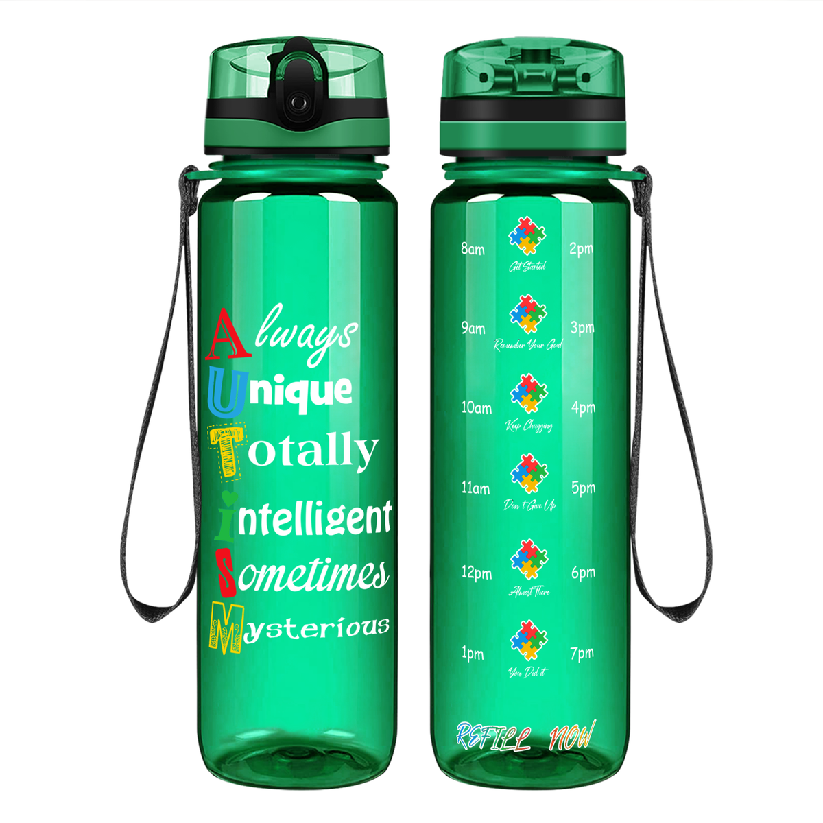 Autism Support Awareness on 32 oz Motivational Tracking Water Bottle