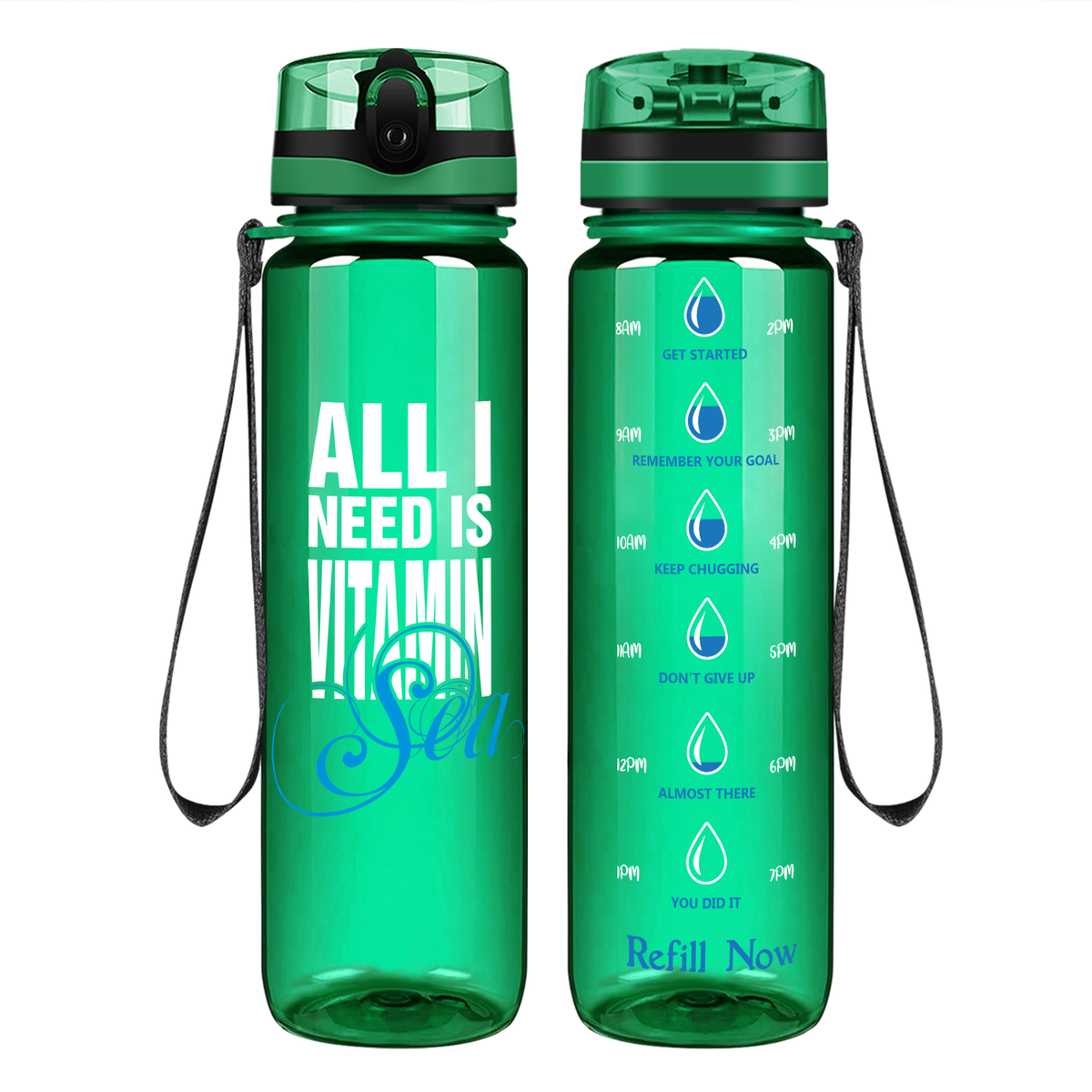 Vitamin Sea on 32 oz Motivational Tracking Beach Water Bottle