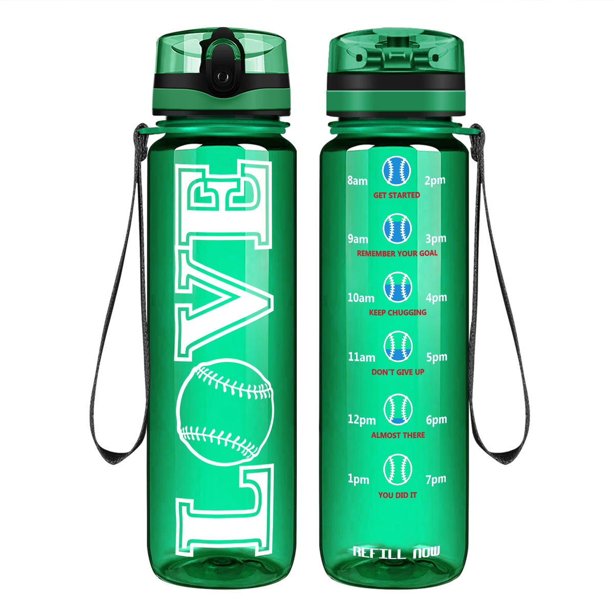 LOVE Baseball on 32 oz Motivational Tracking Water Bottle