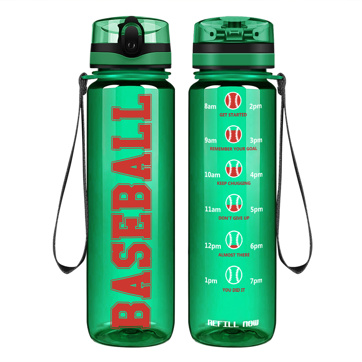 Baseball on 32 oz Motivational Tracking Water Bottle