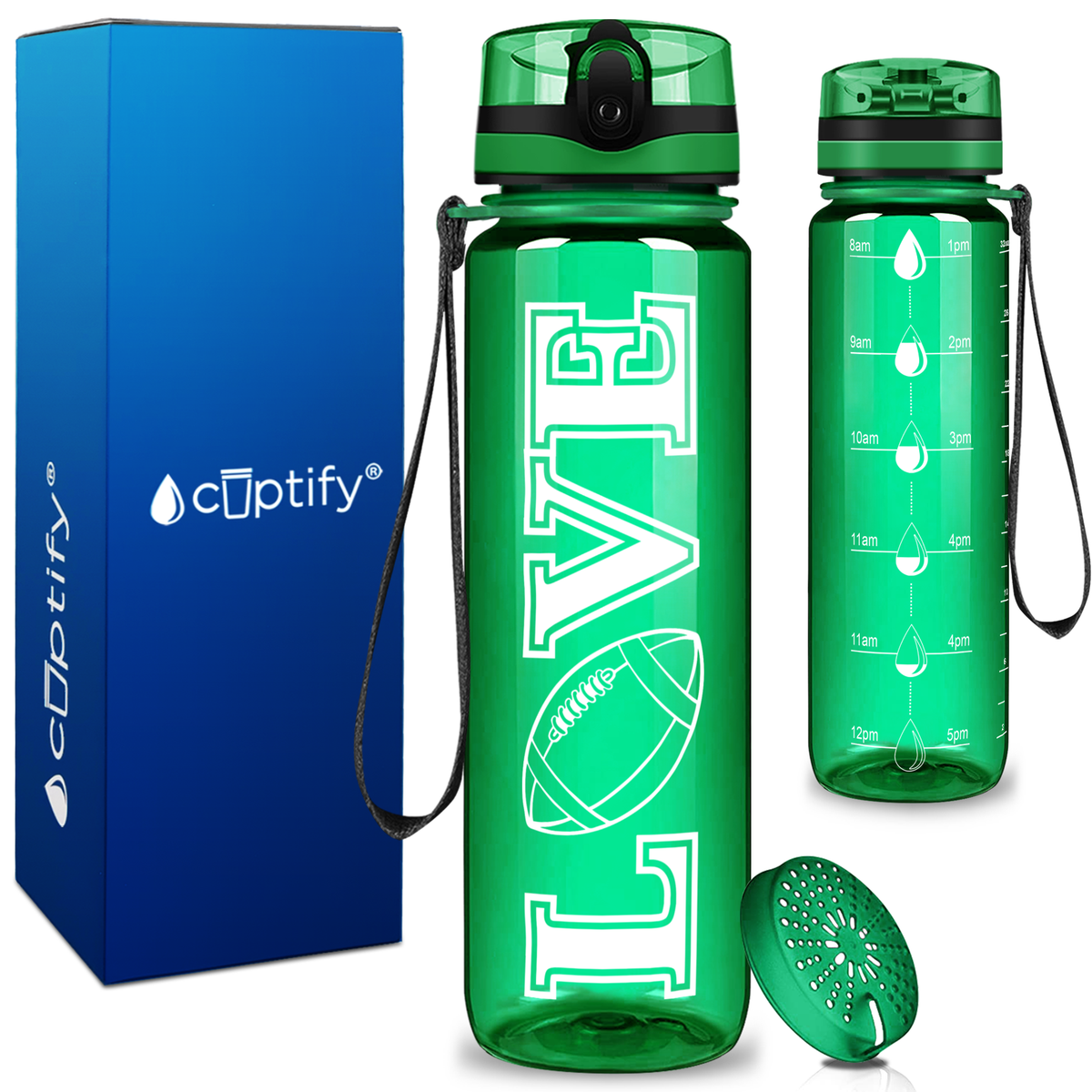 Football Love on 32 oz Motivational Tracking Water Bottle