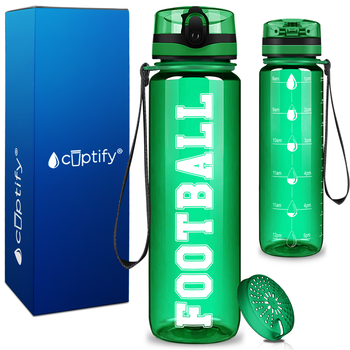 Football on 32 oz Motivational Tracking Water Bottle