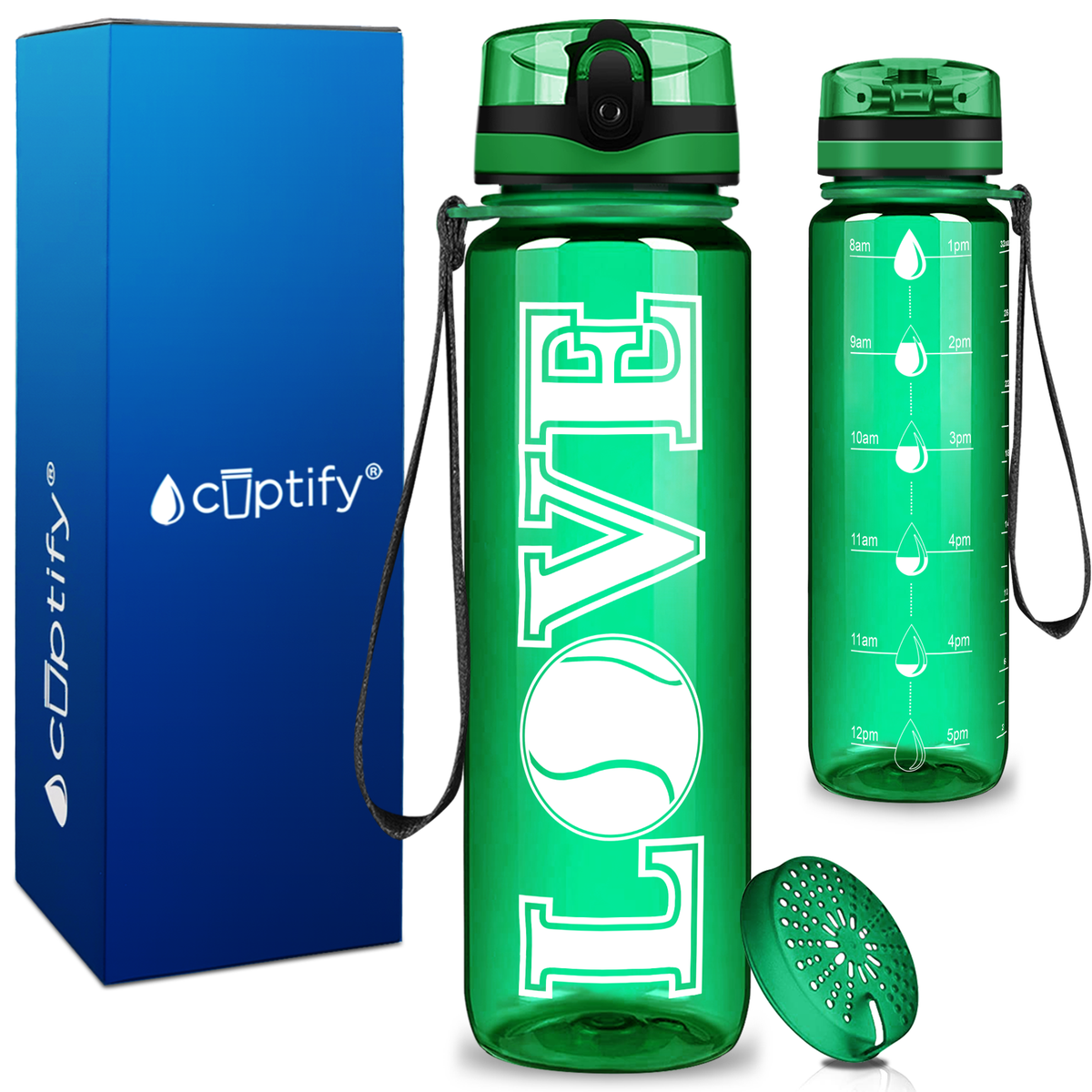 Tennis Love on 32 oz Motivational Tracking Water Bottle