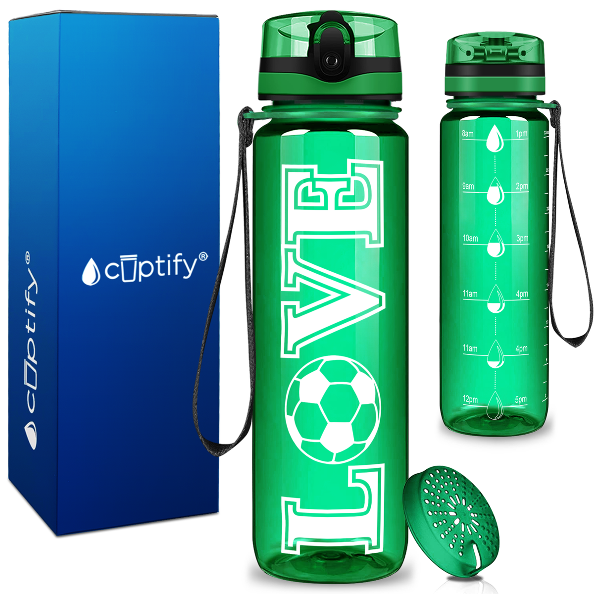 Soccer Love on 32 oz Motivational Tracking Water Bottle