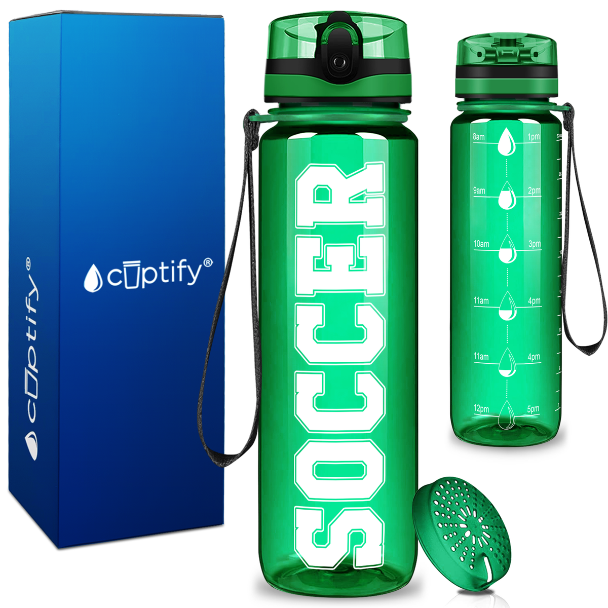 Soccer on 32 oz Motivational Tracking Water Bottle