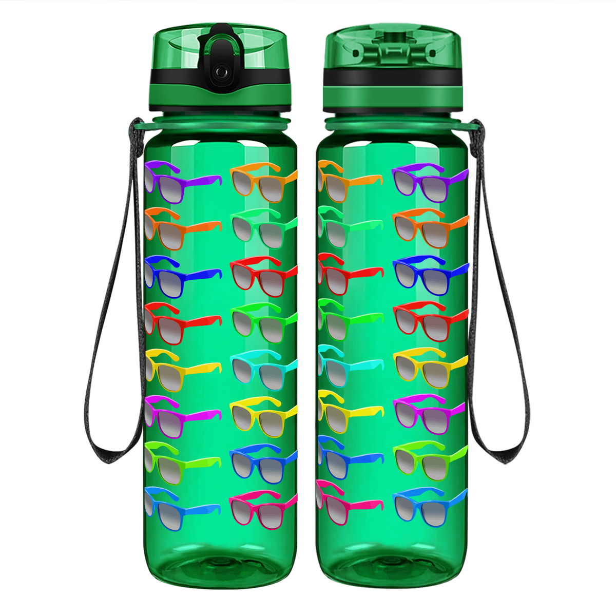 Rainbow Sunglasses Pattern on 32 oz Motivational Tracking Water Bottle