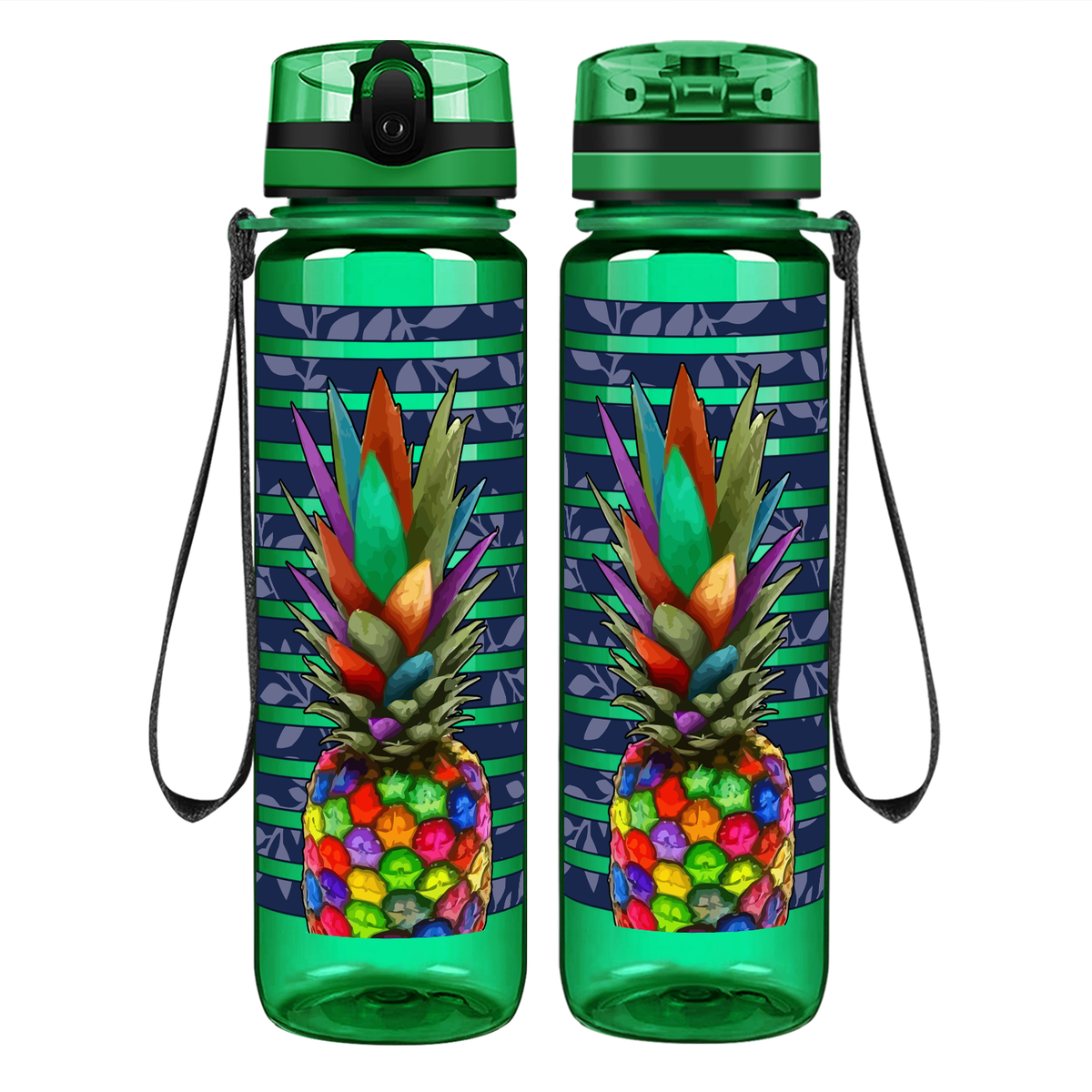 Rainbow Pineapple on 32 oz Motivational Tracking Water Bottle