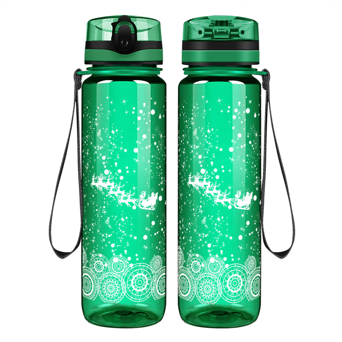 Santa With his Reindeer Holiday on 32 oz Motivational Tracking Christmas Water Bottle