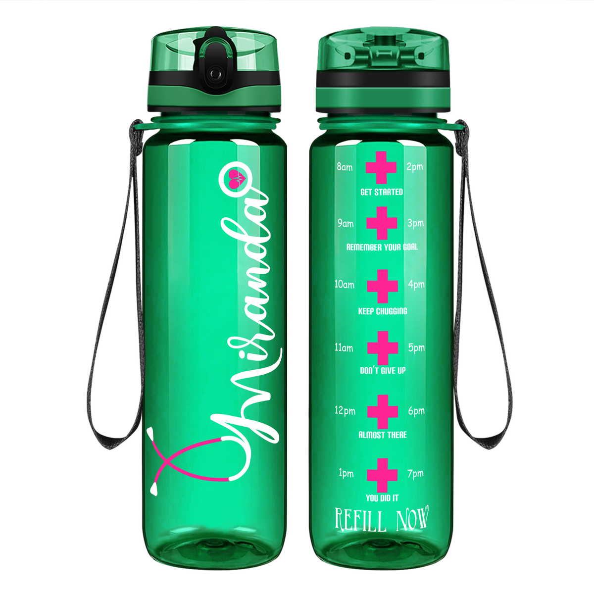 Personalized Nurse Water Bottle on 32oz Motivational Tracking Water Bottle