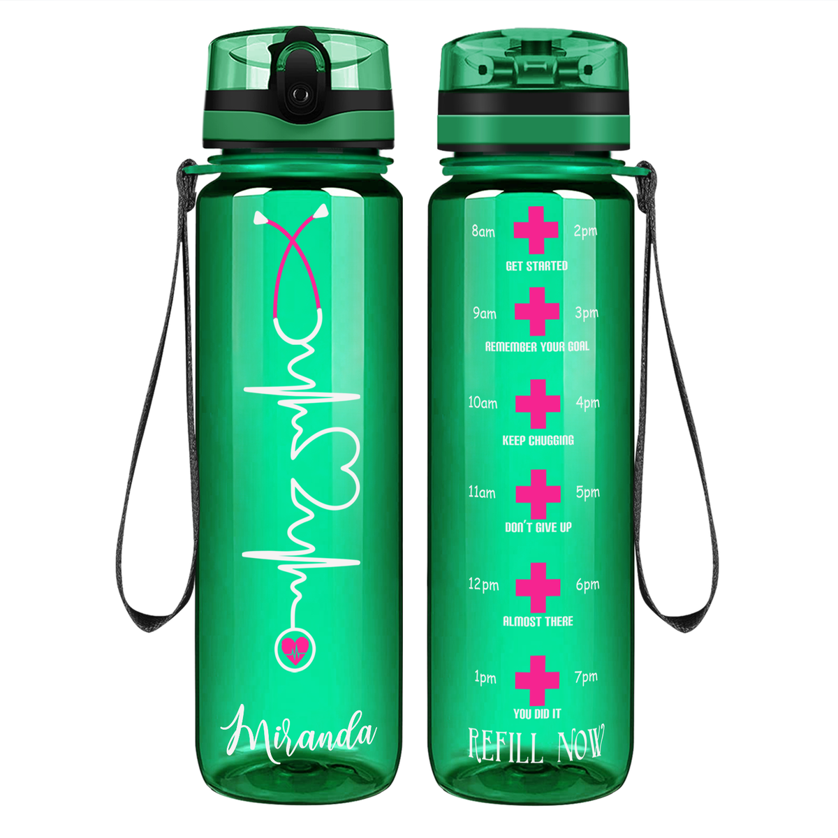 Personalized Nurse Heart Beat Stethoscope on 32oz Motivational Nurse Water Bottle