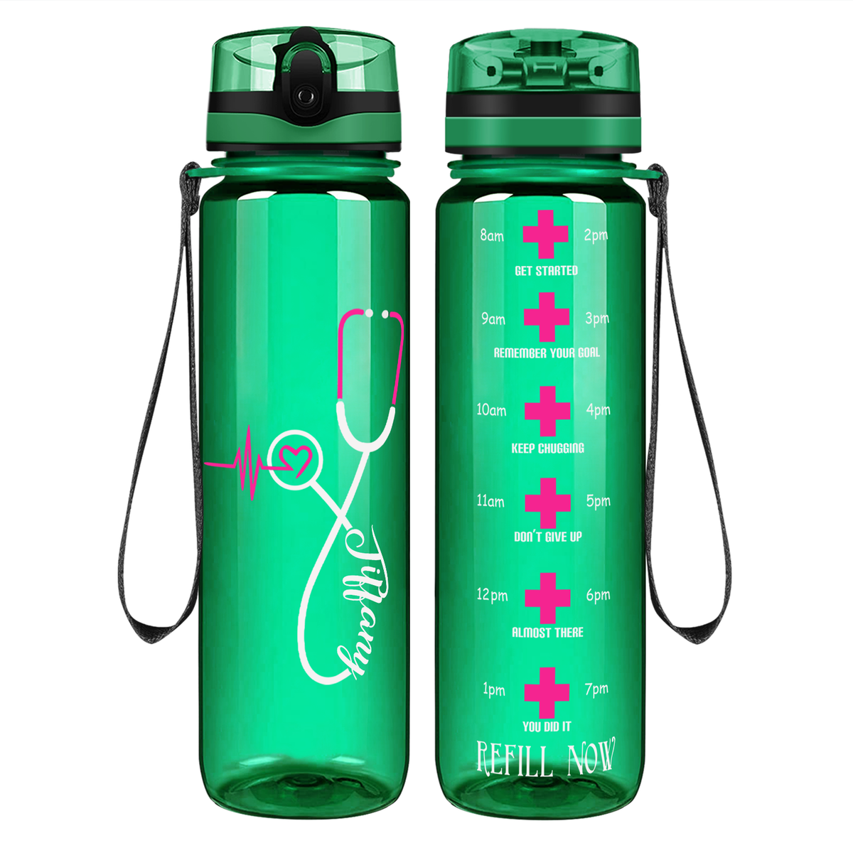 Personalized Nurse Pink Heart Stethoscope on 32oz Tracking Water Bottle